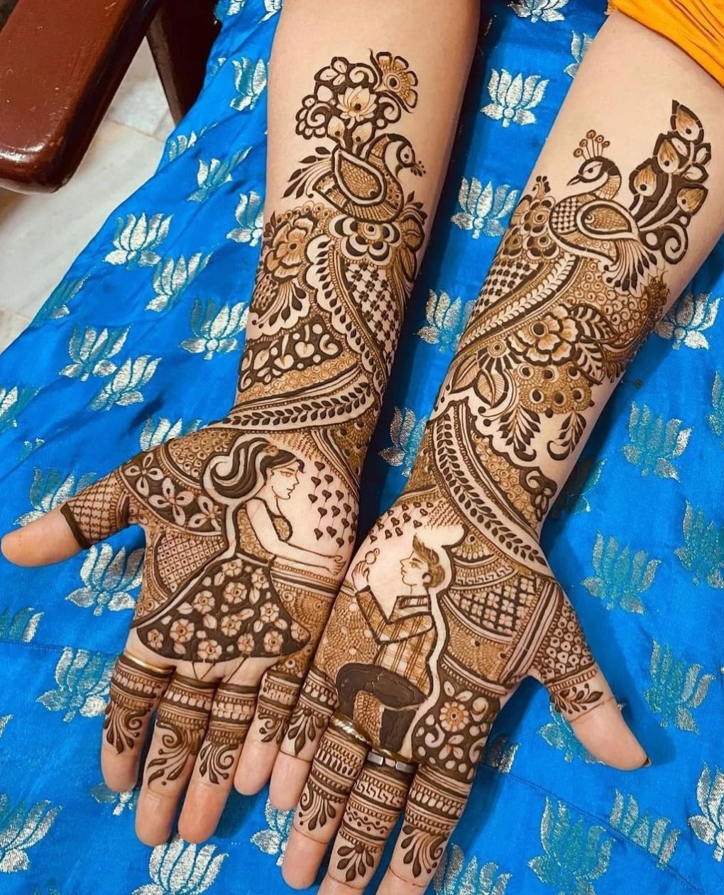 Simple engagement mehndi design  with small floral motifs - Krishnarajapuram, Bangalore.